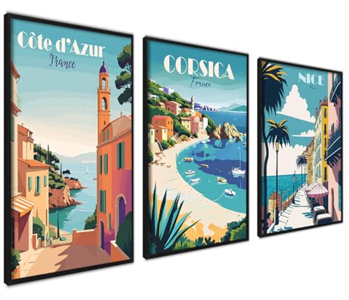ag.art deco Poster Set 30x40 | 3x Bilder mit Schwarz Rahmen | Französisch Travel Vintage Plakate | Cote d'Azur Corsica Napoli Poster Set für Wohnzimmer oder Schlafzimmer ag.art deco Poster Set 30x40 | 3x Bilder mit Schwarz Rahmen | Französisch Travel Vintage Plakate | Cote d'Azur Corsica Napoli Poster Set für Wohnzimmer oder Schlafzimmer von ag.art deco