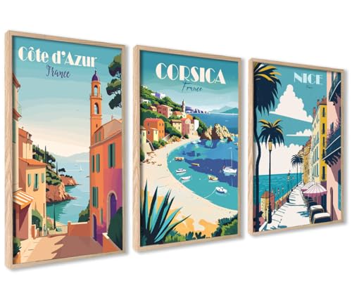 ag.art deco Poster Set 50x70 | 3x Bilder mit Holz Rahmen | Französisch Travel Vintage Plakate | Cote d'Azur Corsica Napoli Poster Set für Wohnzimmer oder Schlafzimmer ag.art deco Poster Set 50x70 | 3x Bilder mit Holz Rahmen | Französisch Travel Vintage Plakate | Cote d'Azur Corsica Napoli Poster Set für Wohnzimmer oder Schlafzimmer von ag.art deco