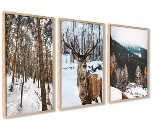 ag.art deco Winter Poster Set | 3 Stück DIN A4 21x30cm MIT RAHMEN HOLZ | Rentier Schnee Wald Berge Bilder mit passenden Bildern zur Dekoration Ihres Wohnzimmers ag.art deco Winter Poster Set | 3 Stück DIN A4 21x30cm MIT RAHMEN HOLZ | Rentier Schnee Wald Berge Bilder mit passenden Bildern zur Dekoration Ihres Wohnzimmers von ag.art deco