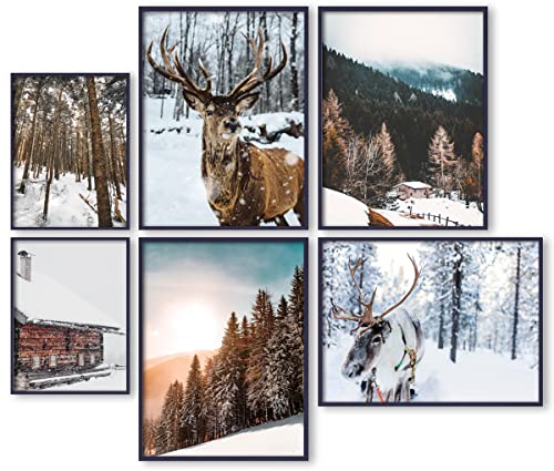 ag.art deco Winter Wonderland Poster Set | 6 Stück Bilder | 4x 30x40cm + 2xA4 | Natur Wald Wohndeko Schneebilder Wanddeko Rentier | ohne Rahmen von ag.art deco