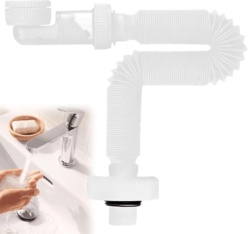 1 1/4 Zoll Siphon, Raumsparsiphon Flexibler Ablaufschlauch 360° Einstellbarer Syphon Waschbecken Abflussrohr mit Geruchsverschluss Austauschbarer Abwasserrohr für Küchenspüle Waschmaschine Badezimmer von agctrler