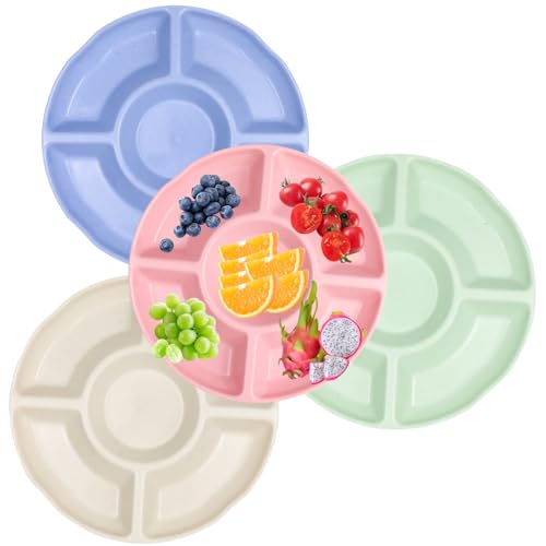 agctrler 4 Stück Snackteller mit fächern, Stapelbare Snackschale, Wiederverwendbare PP Kunststoff Snackteller Kinder, Spülmaschinenfest Obstteller, Snack Teller für Partys,Kinos,Buffet von agctrler