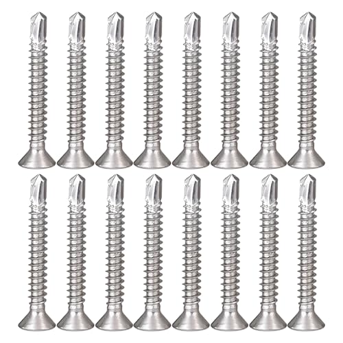 150 Stück 4.2 x 32 mm Blech Selbstschneidende Schrauben, 410 Edelstahl Phillips Senkkopf Flachkopf, Selbstbohrende von aghoer