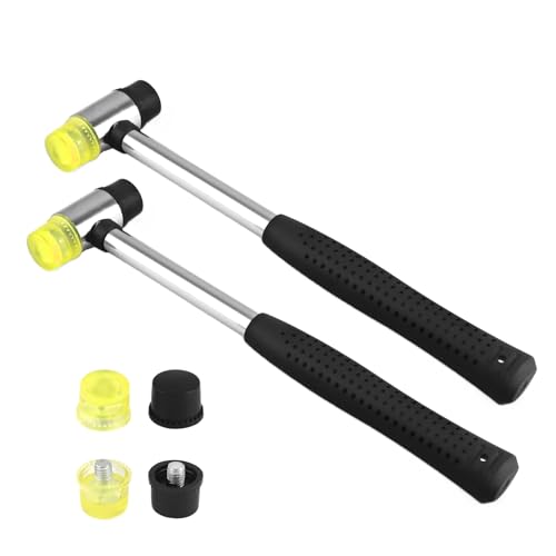 2 Stücke Gummihammer, 25 mm Doppelkopfhammer, Schonhammer Mit 4 Ersatz-hammerköpfen Mit Rutschfestem Gummigriff für Lederhandwerk DIY Handwerkzeug Heiminstallationswerkzeuge von aghoer
