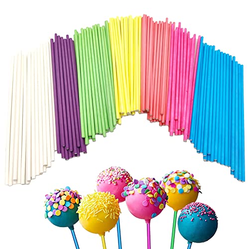 210 Stück Cake Pop Stiel, Cake Pop Stäbchen，Lollipop Sticks aus Papier, für Backen DIY, Bonbons, Tortendekoration, Papierstäbchen, 7 Farben von aghoer