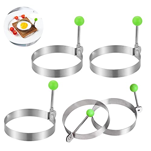 5 Stück Eierringe antihaftbeschichtet, Edelstahl, Durchmesser 9,9 cm, runde Eier-Kochringe, Bratpfanne, Mcmuffins, Grillplatte von aghoer