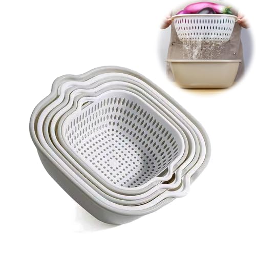 6 Stück Multifunktion Küchensieb Set, Nudelsieb, 2-in-1 Seiher, Küche Sieb, für Obst Gemüse Reis Sieb (Asche, Weiß) von aghoer