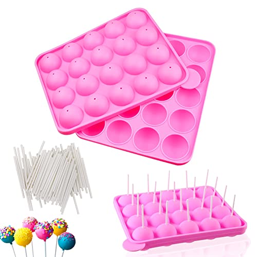 aghoer Cake Pop Formen Backen, 2 Stück Silikon Lollipop Formen mit 100 Stück Cake Pop Sticks, für Süßigkeiten, Schokolade von aghoer