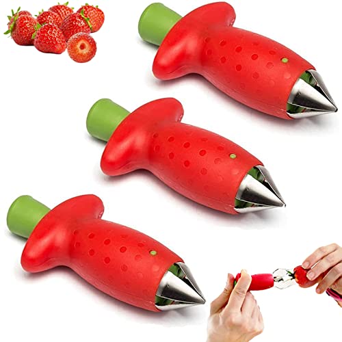 Aghoer 3 Stück Obstentkerner, Erdbeer Strunkentferner, Tomaten Strunkentferner, Erdbeere Huller Tool, Rot, Edelstahl + ABS Kunststoff von aghoer