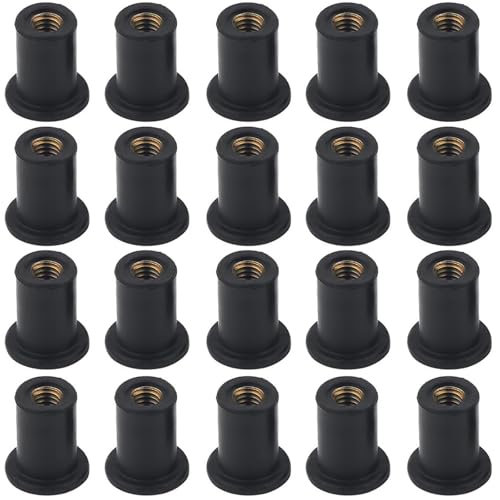 aghoer Rubber Well Nuts, M4 Gummimutte, 20 Stück, Schwarz, Messing, Industriell, Kajak Well Nuts, Gummi Muttern, Gummi NutmutternFür Motorräder Kajak Kanu von aghoer
