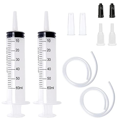 2 Stück Kunststoff Spritze, 60ML Spritzen Set mit Schlauch, für Wissenschaftslabore, Fabriken und Den Täglichen Gebrauch von aghoer