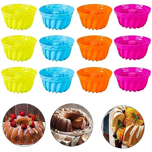 aghoer 12 Stück Guglhupfformen Mini, 4 Farben Mini Guglhupfformen Silikon, Silikon Kuchenform, Spiral Napfkuchen, für DIY Backen Kuchen Dessert Schokolade Pudding Gelee von aghoer