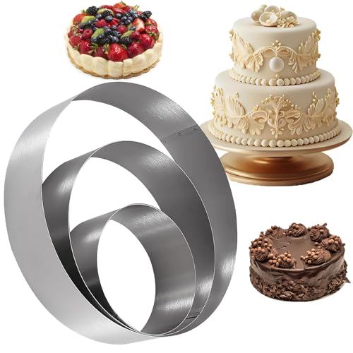 aghoer 3 Stück Tortenring, Tortenring Set, Edelstahl Backring, Kuchenring Rund Feste Tortenring, Backformen, für Creme, Motivtorten, Hochzeiten, Geburtstag von aghoer