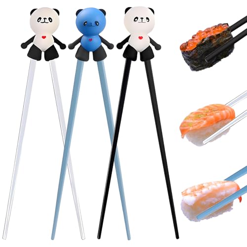 3 Paar 22cm Weiß schwarz blau Panda Essstäbchen Kinder Set,Essstäbchen zum lernen Abnehmbar Sushi Stäbchen Kinders Geeignet für Anfänger, Geeignet für Kinders Kinder Essstäbchens von agogue