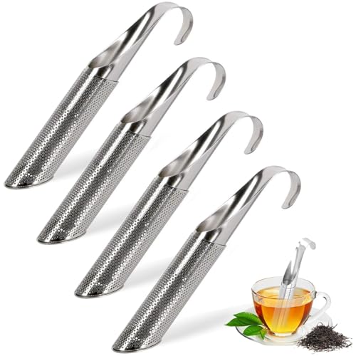 4 Stück Edelstahl Teesieb mit Hakengriff, Tea Strainer Teefilter Feinmaschiges Sieb für Losen Tee & Kaffee, Teezubehör Passend für Die Meisten Tassen und Schalen für Tee Rose Gewürze Kaffee von agogue