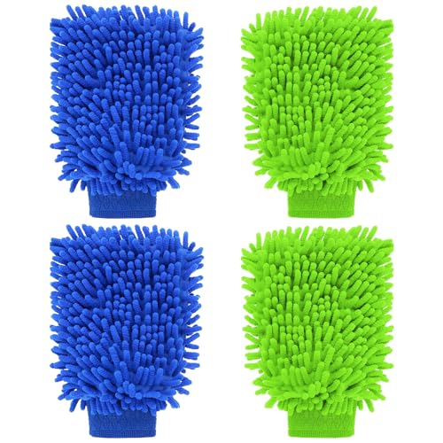 agogue 4 PCS Waschhandschuh Auto, Auto Waschen Set Händehandtuch, Autopflege Mikrofaser Handschuh, Putzhandschuhe für Autowasch Kratzfreien Auto Polieren Schonend Weich von agogue