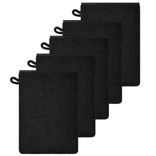 agogue 5 Stück 15 X 21cm Schwarz Langlebig Waschlappen Baumwolle,Reinigung Waschhandschuh Stark Wasserabsaugend Waschlappen Frottee Weich Waschhandschuh Körper Mit Hängenden Ringen von agogue