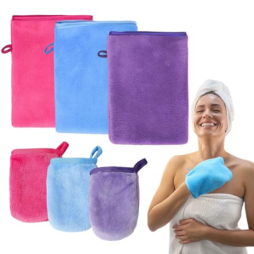agogue 6 Stück Waschlappen Gesicht, Waschhandschuh Körper Waschlappen Frottee Und Waschhandschuhe Frottee Für Die Tägliche Hautreinigung Pflege 20x15 cm and 11x9 cm von agogue