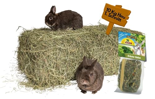 agrar-store 10Kg Heu + 1x JR Farm Kräuter-Ballen | Wiesenheu 1.Schnitt | Heuballen Kaninchenheu Meerschweinchenheu frisch & unbehandelt, Ernte 2025 von agrar-store