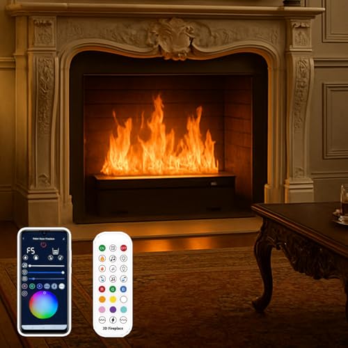 3D-Wasserdampfkamin,Elektrischer Zerstäubungskamin Mit 9 Einstellbaren Flammen/APP + Fernbedienung, Einbau-Dampfkamin Unterstützt Automatischen Wassereinlass/-Auslass Und Handbuch 100cm/39.3in von agreilduite