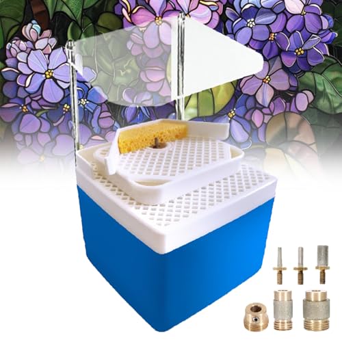 agreilduite Buntglasschleifer mit Feinschleif-Arbeitsplattform-Set und Acrylblende, tragbare Glaskunst-Schleifmaschine mit 5 Schleifbits in 4200 U/min/unterstützt Bohren oder Kurvenschleifen von agreilduite