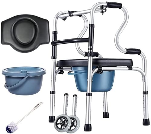 Nachttisch-Toilettenstuhl, 3-in-1, faltbarer Toilettenstuhl, höhenverstellbarer Rollator, leichter Toilettensitz mit Eimer, Duschstuhl für ältere Menschen, Nachttisch-Toilettenstuhl für die Toilette von agsu