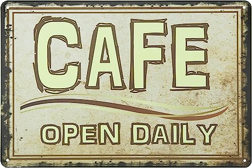 Kaffee-Bar-Dekor-Schild, Kaffee-Menü-Wanddekoration, Kaffee-Metall-Blechschilder für Kaffee, Bar, Küche, Zuhause (täglich geöffnet) von ahee