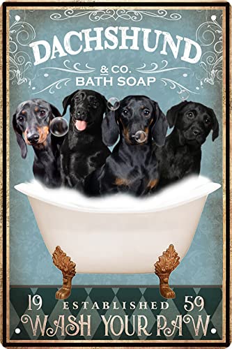 Lustiges Dackel-Geschenk Dekor Vintage Badezimmer und Badewanne Metall Blechschild Dekor Hundeliebhaber Geschenk Bauernhof Zuhause Bar Toilette Retro Wandkunst Poster Schild Zubehör 20,3 x 30,5 cm von ahee