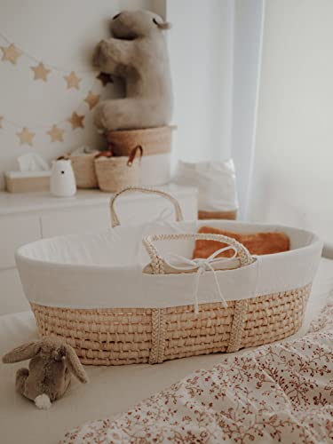 Babykorb mit Matratze und Bezug aus Baumwolle, Babykorb, Babyschlafsack, Moseskörbchen mit Bettwäsche, Stubenwagen, Babybett, Moses Korb (Weiß) von ahoj baby