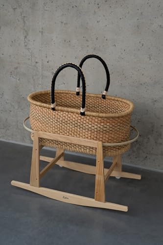 ahoj baby Babykörbe Moses-Babywiege mit Moseskorb Ständer und dreilagiger Matratze,- Babykörbe-Stubenwagen Klappständer-handgefertigter Baby-Schlafkorb-Moses Baskets (Natural), 72x33, RXZ von ahoj baby