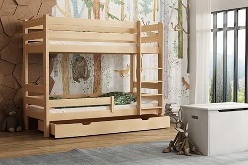 ahoj baby Etagenbett für Kinder mit Schublade, Montessori-Hausbett, Holzhausbett, handgefertigtes Bett für Kleinkind, Kinderhausbett, Holzhausbett (Kiefer, 80x180) von ahoj baby