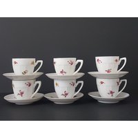 Espressotassen, Kleine Teetasse Und Untertasse, 6Er-Set, Handbemalt, Vintage Victoria China Czechoslovakia, 1940Er Jahre von ahummingbirdheirloom