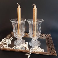 Kristall Kerzenhalter Mit Hurricane Shade, 2Er Set, Hoch & Schwer, 19 cm Vintage Cut Crystal Taper von ahummingbirdheirloom