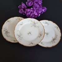 Limoges Porzellan 7, 5 Zoll Dessertteller, 3Er Set, Lila Blumen, Gda Frankreich, Ch Field Haviland Limoges, Gerard, Dufraisseix & Abbot von ahummingbirdheirloom