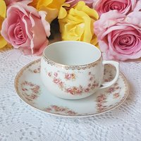 Porzellan Teetasse Und Untertasse, Rosa Rose Blumensprays, Gold-Overlay, Vintage Meito China, Japan, Ähnlich Wie Bridal von ahummingbirdheirloom