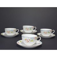 Vintage Teetasse Und Untertasse, 4-Er Set, Rosa Kirschblüten, Handbemalt Nippon, Hergestellt in Japan von ahummingbirdheirloom