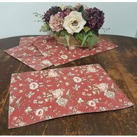 stoff Tischsets, Weinrot Mit Rosa Rosen, 4Er Set Vintage Tischsets von ahummingbirdheirloom