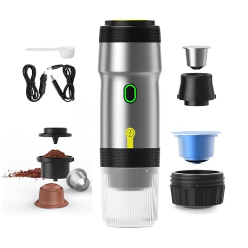 aichilra Tragbare Espressomaschine, 20 Bars Extraktion Reise-Kaffeemaschine Kompatibel mit NES-Kapsel & DG Kapsel & gemahlenem Kaffee für Camping, Wandern, Büro von aichilra