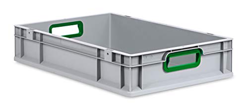 aidB Eurobox NextGen Color grün, 600x400x120 mm, Griffe offen, robuste Plastikbox aus Kunststoff mit ergonomischen Griffen, stapelbare Kunststoffkiste, ideal für die Industrie von aidB