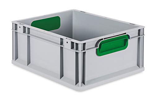 aidB Eurobox NextGen Color grün, 400x300x170 mm, Griffe geschlossen, robuste Plastikbox aus Kunststoff mit ergonomischen Griffen, stapelbare Kunststoffkiste, ideal für die Industrie von aidB