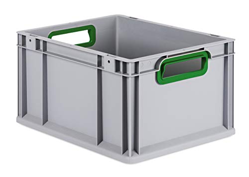 aidB Eurobox NextGen Color grün, 400x300x220 mm, Griffe offen, robuste Plastikbox aus Kunststoff mit ergonomischen Griffen, stapelbare Kunststoffkiste, ideal für die Industrie von aidB