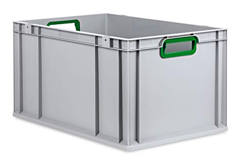 aidB Eurobox NextGen Color grün, 600x400x320 mm, Griffe offen, robuste Plastikbox aus Kunststoff mit ergonomischen Griffen, stapelbare Kunststoffkiste, ideal für die Industrie von aidB