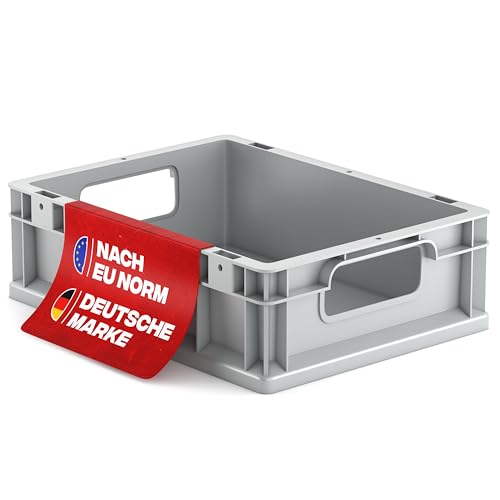 aidB Eurobox NextGen Economy 400x300x120mm – Robuste Aufbewahrungsbox 11L – Stapelbare Kunststoffbox mit offenen Griffen – Plastikbox für Lager, Transport & Aufbewahrung – Industriequalität - Grau von aidB