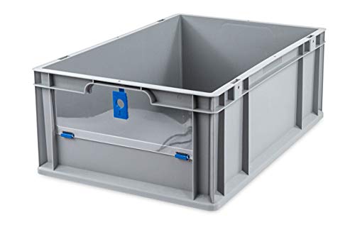 aidB Eurobox NextGen Insight Cover blau, 600x400x220 mm, Cover niedrig, robuste Regalbox mit Entnahmeöffnung, stapelbare Kunststoffkiste, ideal für die Industrie, 1St von aidB