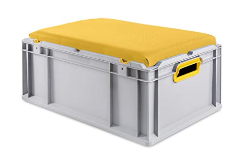 aidB Eurobox NextGen Seat Box, gelb, (600x400x265 mm), Griffe offen, Sitzbox mit Stauraum und abnehmbarem Kissen, 1St. von aidB