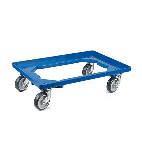 aidB Kunststoff Transportroller Offen - Blau - mit Gummiräder, 2 Lenkrollen und 2 Blockrollen - Einzel von aidB