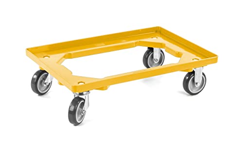 aidB Kunststoff Transportroller Offen - Gelb - mit Gummiräder, 2 Lenkrollen und 2 Bockrollen - Einzel von aidB