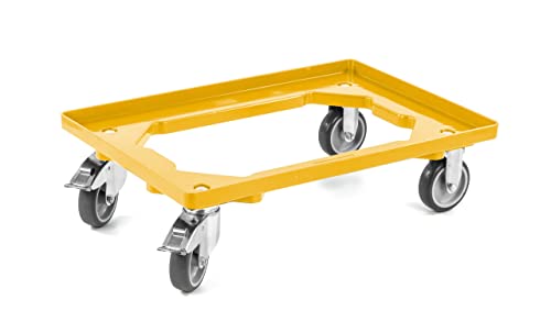 aidB Kunststoff Transportroller Offen - Gelb - mit Gummiräder, 2 Lenkrollen und 2 Bremsrollen - Einzel von aidB