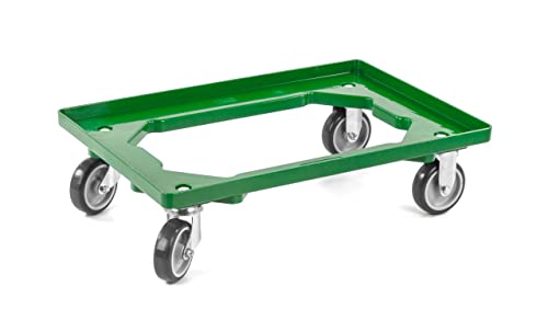 aidB Kunststoff Transportroller Offen - Grün - mit Gummiräder, 2 Lenkrollen und 2 Bockrollen - Einzel von aidB