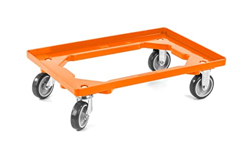 aidB Kunststoff Transportroller Offen - Orange - mit Gummiräder, 2 Lenkrollen und 2 Bockrollen - Einzel von aidB